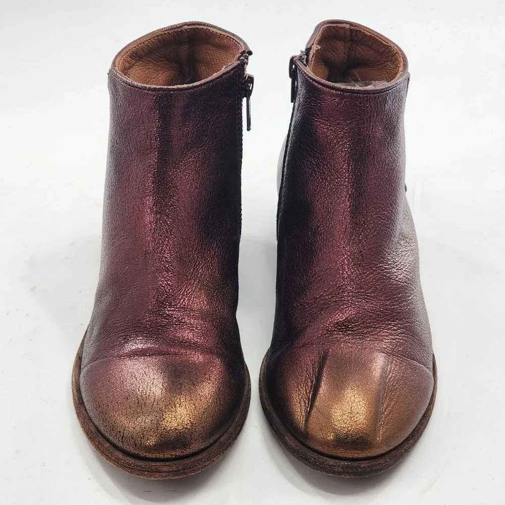 FRYE Carson‎ Metallicf Ankle Boots & Booties 6.5 Burgundy Gold